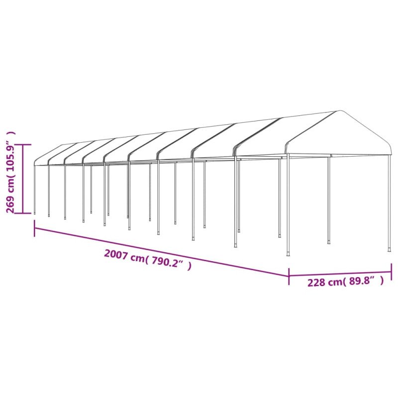 vidaXL Altánok so strechou, biely 20,07x2,28x2,69 m, polyetylén