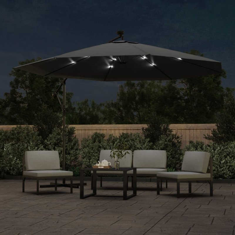 vidaXL Visiaci slnečník LED osvetlenie a kovová tyč antracitový 350 cm