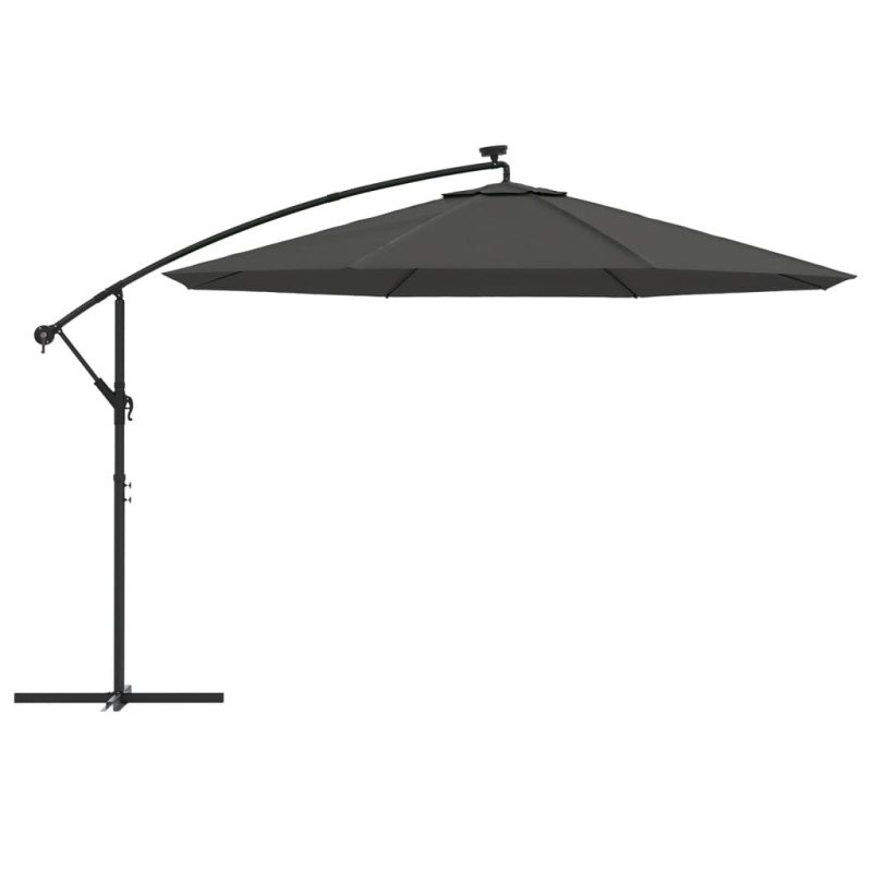 vidaXL Visiaci slnečník LED osvetlenie a kovová tyč antracitový 350 cm