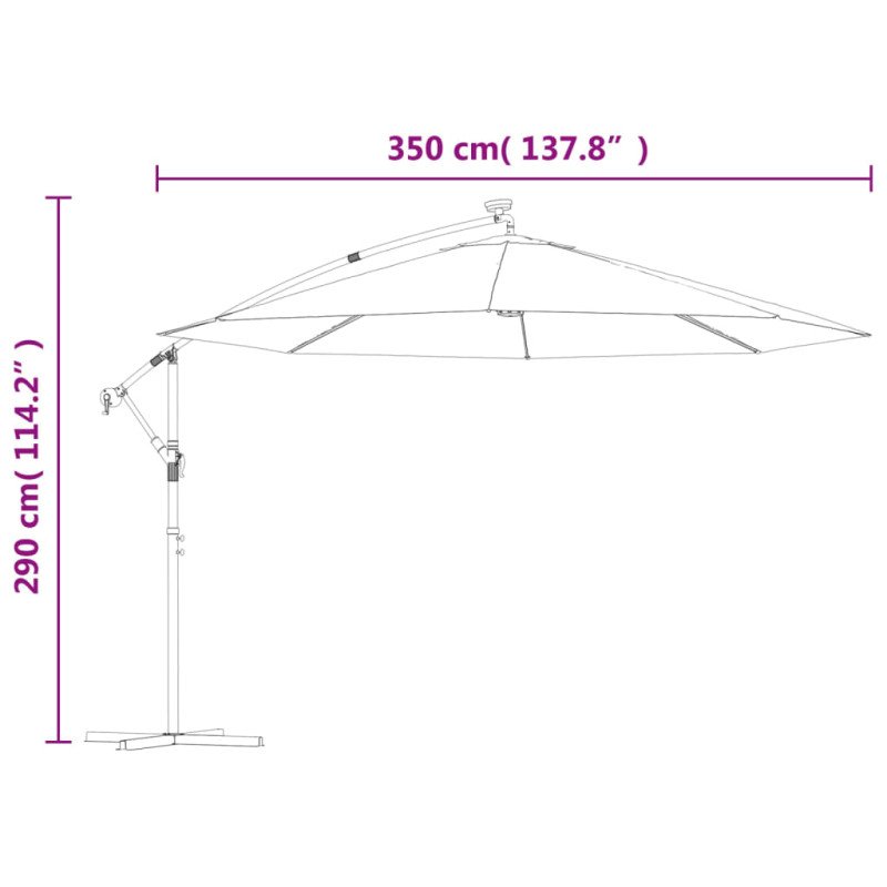 vidaXL Visiaci slnečník LED osvetlenie a kovová tyč antracitový 350 cm