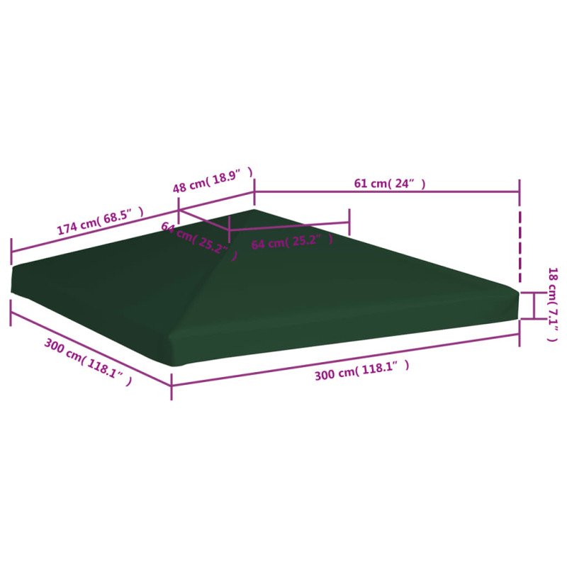 vidaXL Strieška na altánok 310 g/m², 3x3 m, zelená