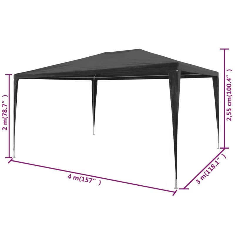vidaXL Párty stan 3x4 m, PE, antracitový