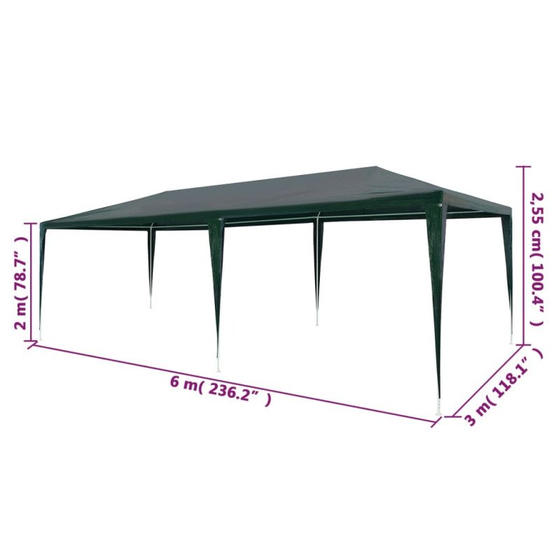 vidaXL Párty stan 3x6 m, PE, zelený