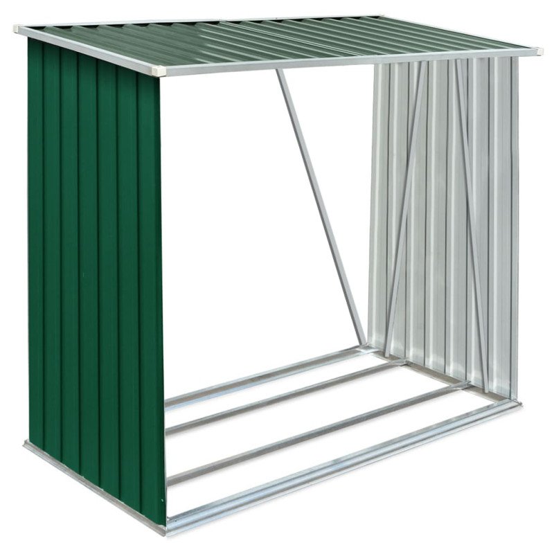 vidaXL Záhradná kôlňa na drevo z galvanizovanej ocele 163x83x154 cm zelená