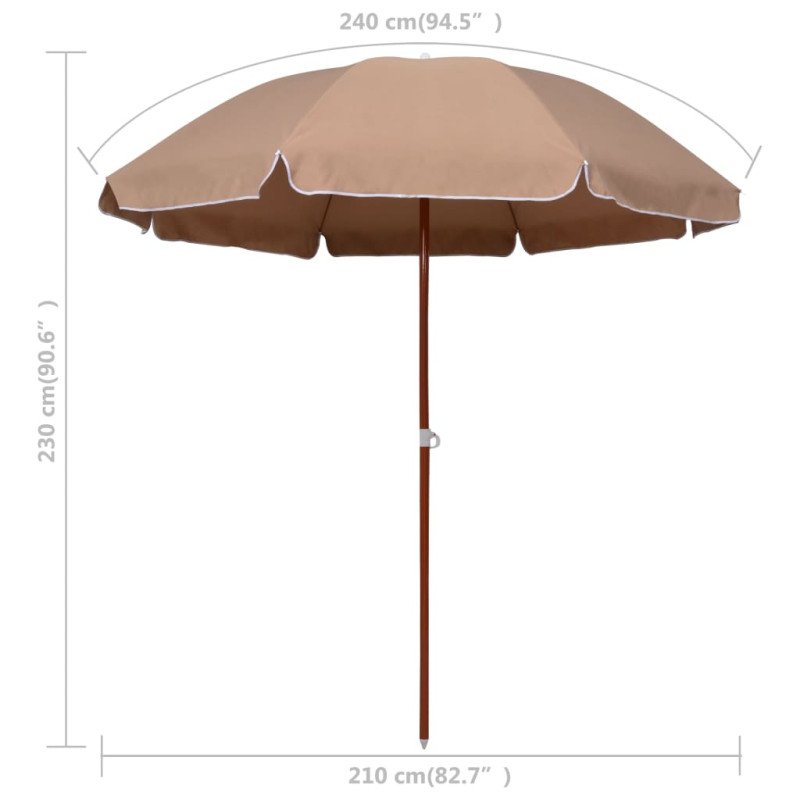 vidaXL Slnečník s oceľovou tyčou sivohnedý 240 cm