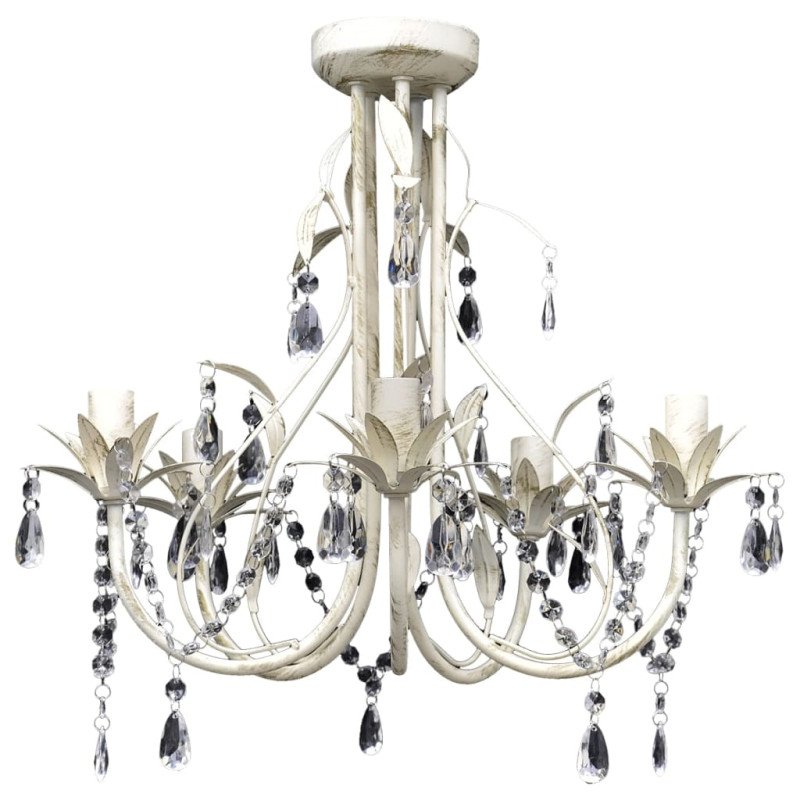 Krištáľový visiaci luster, elegantný, biely, 5 objímok na žiarovky