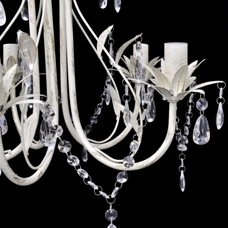 Krištáľový visiaci luster, elegantný, biely, 5 objímok na žiarovky