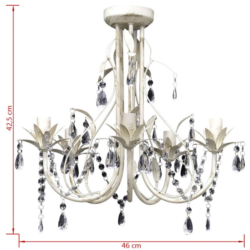 Krištáľový visiaci luster, elegantný, biely, 5 objímok na žiarovky