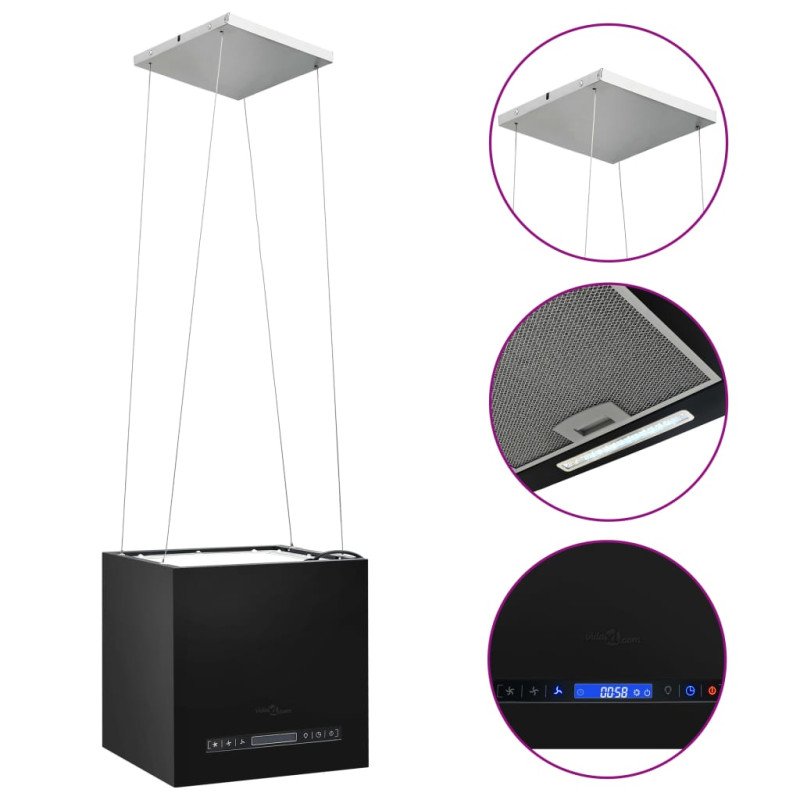 vidaXL Závesný ostrovný digestor s dotykovým senzorom LCD 37 cm práškovaná oceľ   