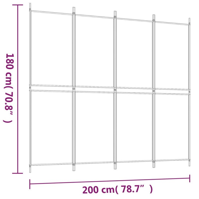 vidaXL 4-panelový paraván hnedý 200x180 cm látka