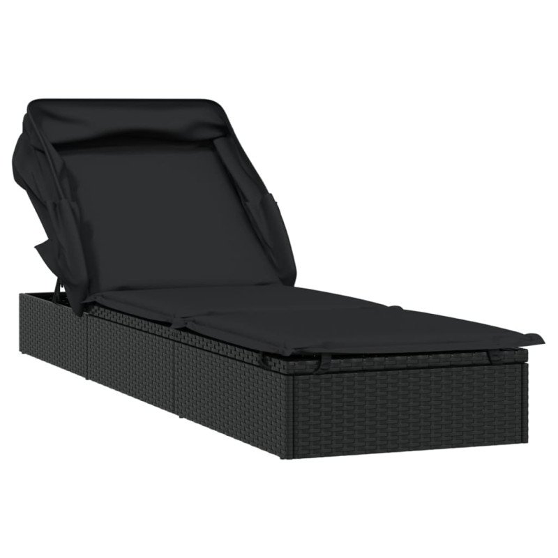vidaXL Lehátko so skladacou strechou čierne 213x63x97cm polyratan