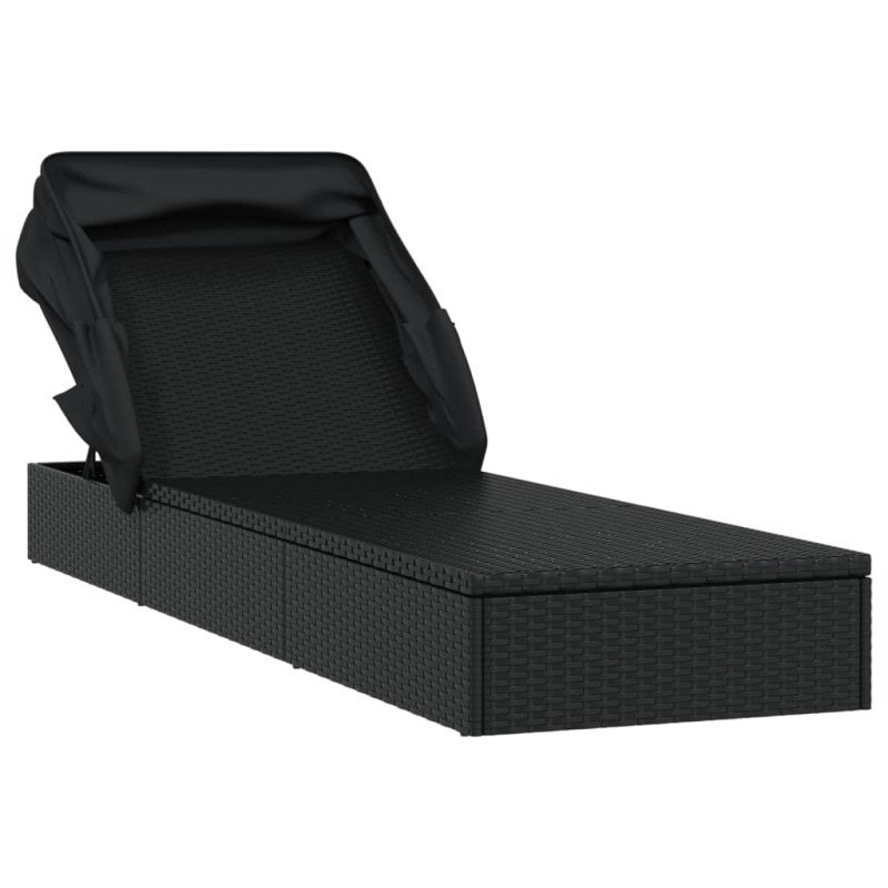 vidaXL Lehátko so skladacou strechou čierne 213x63x97cm polyratan