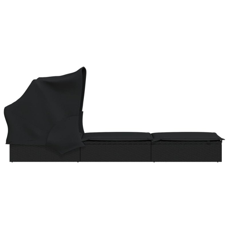 vidaXL Lehátko so skladacou strechou čierne 213x63x97cm polyratan