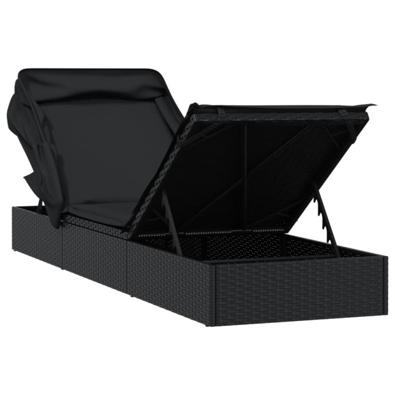 vidaXL Lehátko so skladacou strechou čierne 213x63x97cm polyratan