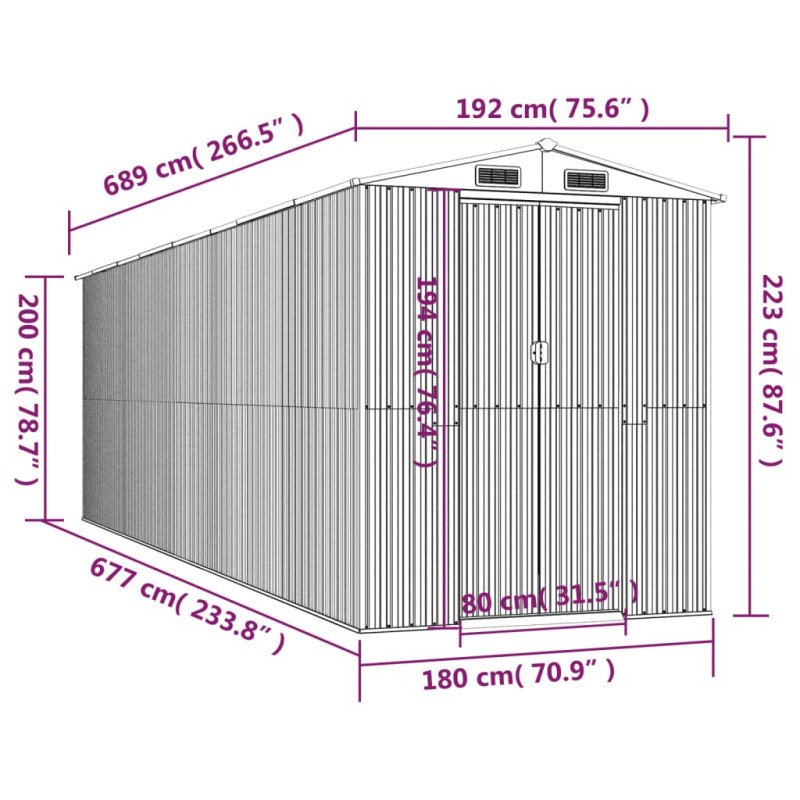 vidaXL Záhradná kôlňa bledohnedá 192x689x223 cm pozinkovaná oceľ