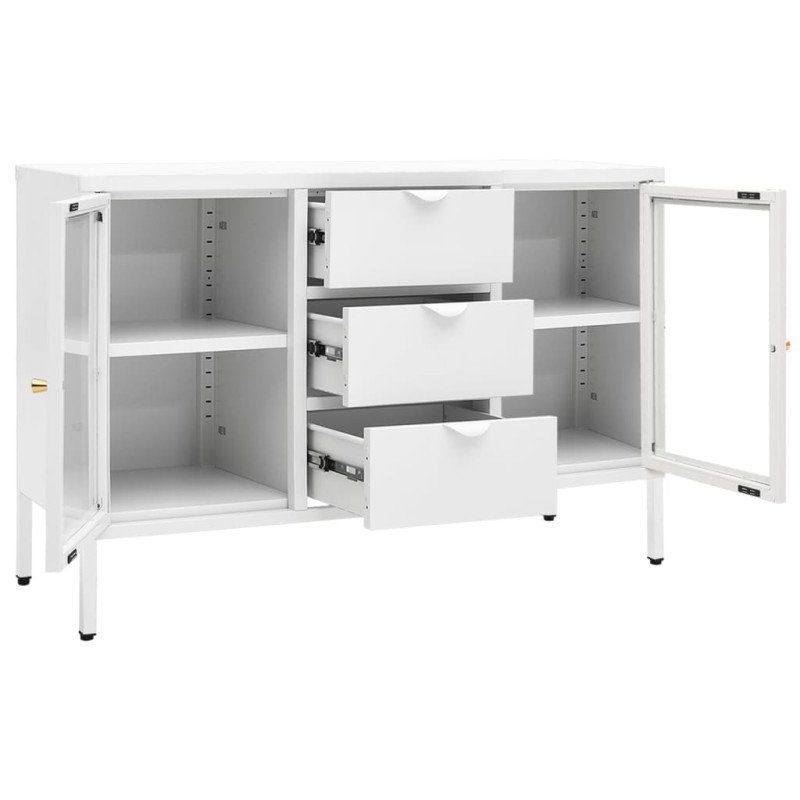 vidaXL Komoda biela 105x35x70 cm oceľ a tvrdené sklo