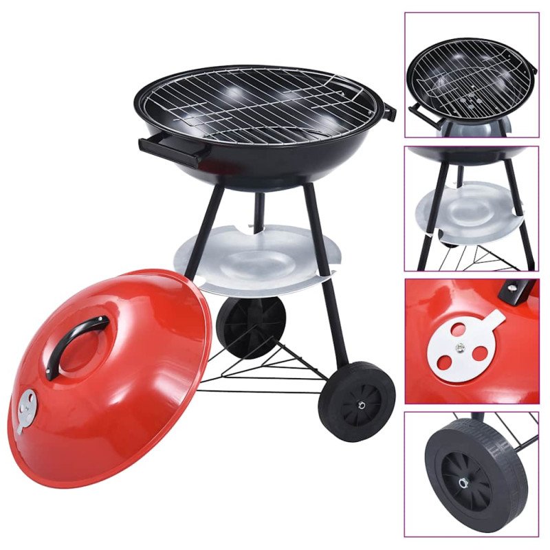 vidaXL Prenosný gril na drevené uhlie s kolieskami 44 cm