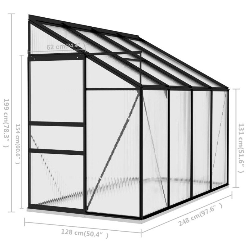 vidaXL Skleník antracitový hliníkový 5,24 m³