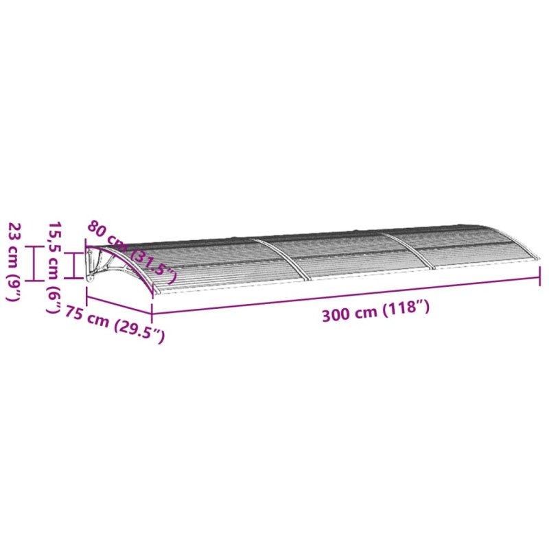 vidaXL Vchodová strieška sivá 300x80 cm polykarbonát