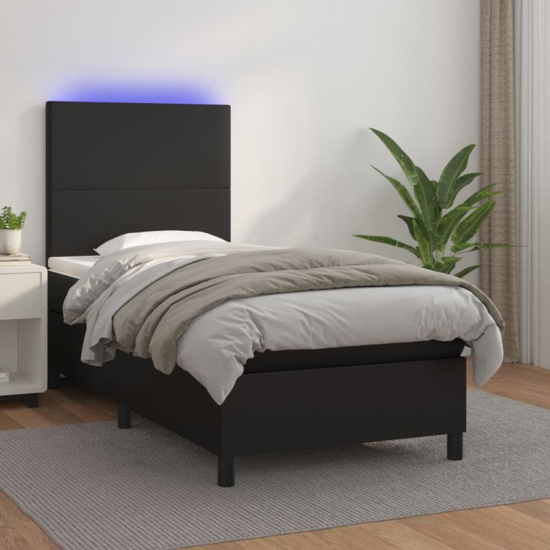 vidaXL Boxspring posteľ s matracom a LED čierna 100x200 cm umelá koža