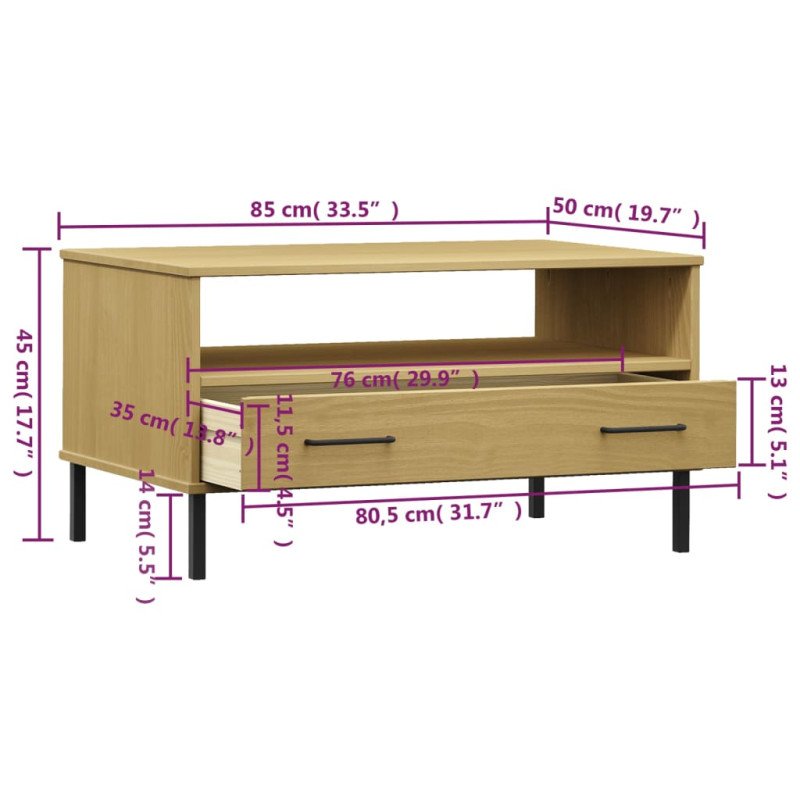 vidaXL Konferenčný stolík hnedý 85x50x45 cm masívne drevo OSLO