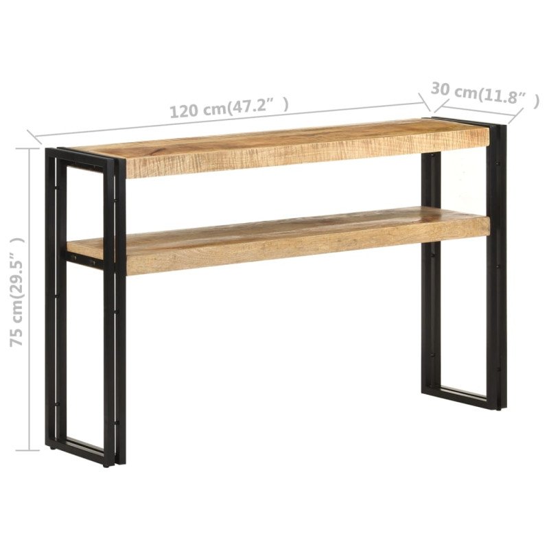 vidaXL Konzolový stolík 120x30x75 cm surové mangovníkové drevo