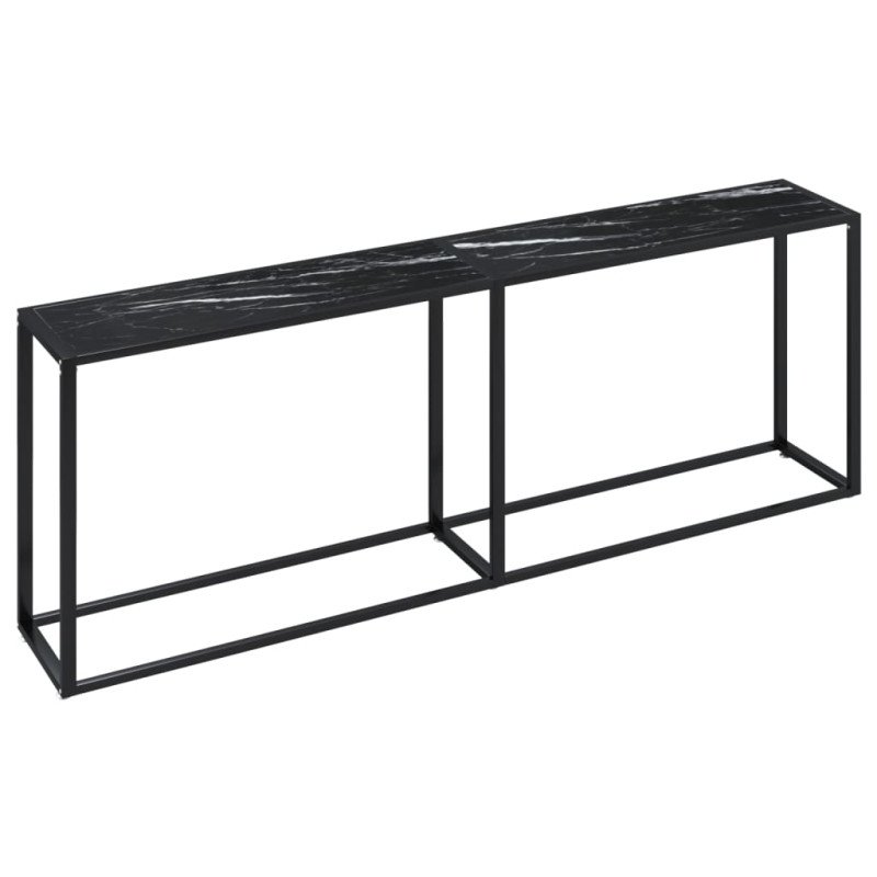 vidaXL Konzolový stolík čierny mramor 220x35x75,5 cm tvrdené sklo