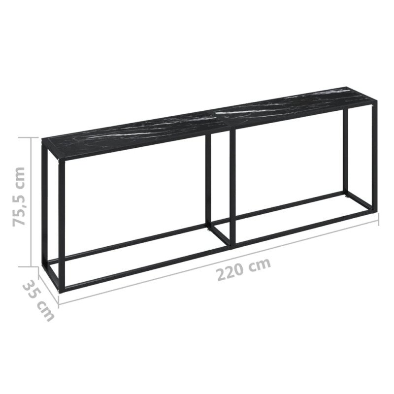 vidaXL Konzolový stolík čierny mramor 220x35x75,5 cm tvrdené sklo