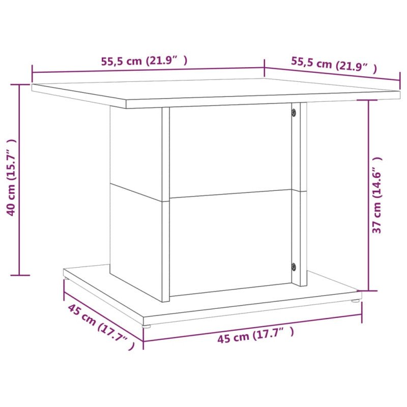 vidaXL Konferenčný stolík lesklý biely 55,5x55,5x40 cm drevotrieska