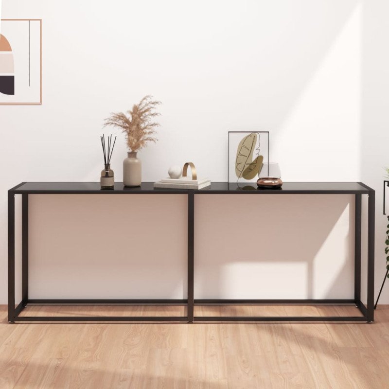 vidaXL Konzolový stolík čierny 220x35x75,5 cm tvrdené sklo