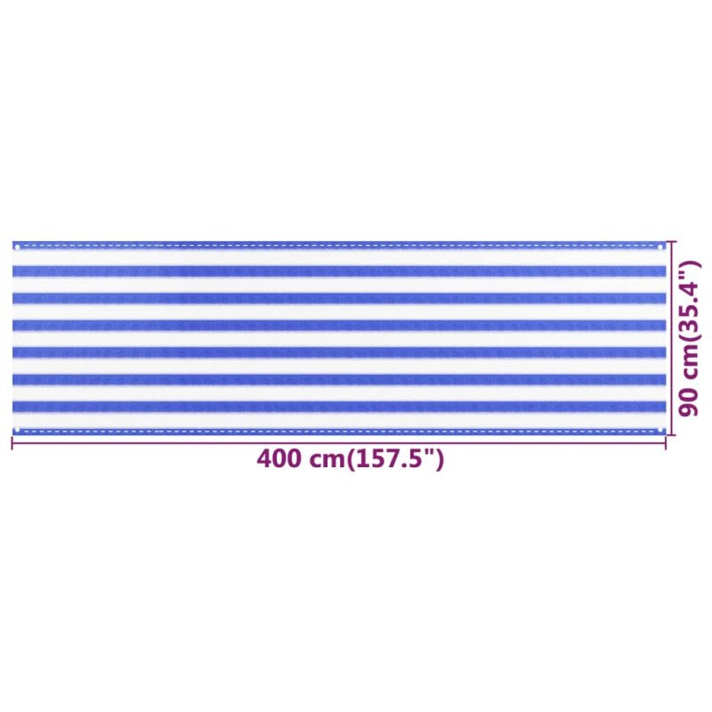 vidaXL Balkónová markíza modrá a biela 90x400 cm HDPE