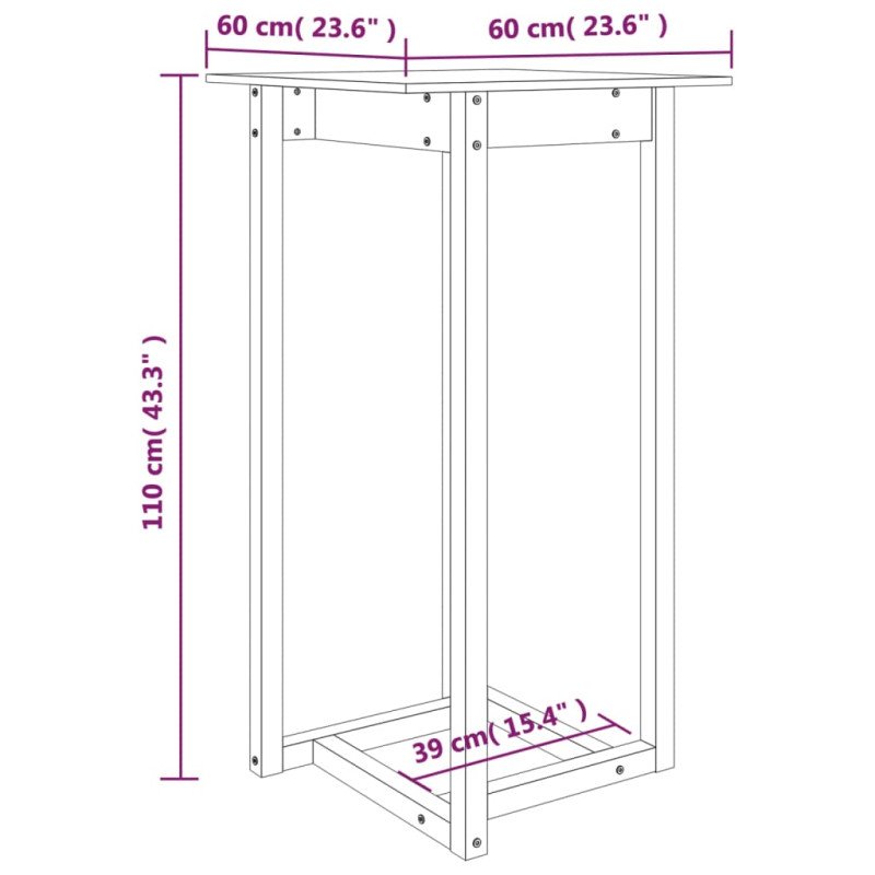 vidaXL Barový stolík sivý 60x60x110 cm masívne borovicové drevo