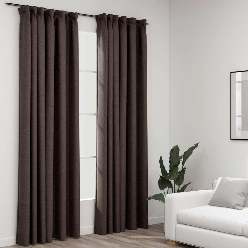 vidaXL Zatemňovacie závesy, ľanový vzhľad, háčiky 2ks, hnedé 140x225cm