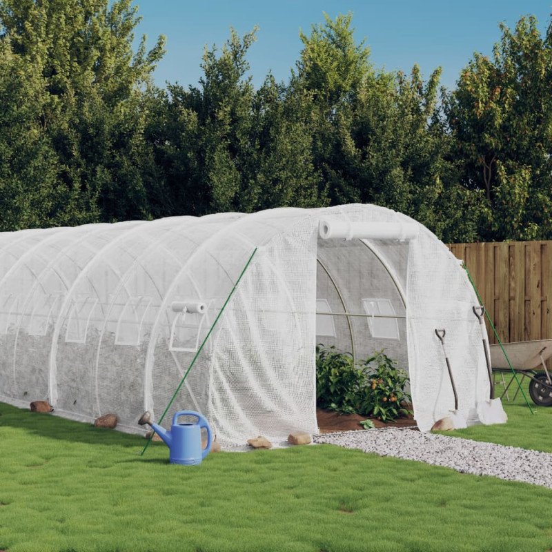 vidaXL Fóliovník s oceľovým rámom biely 18 m² 6x3x2 m