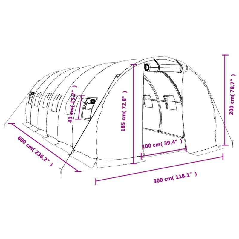 vidaXL Fóliovník s oceľovým rámom biely 18 m² 6x3x2 m
