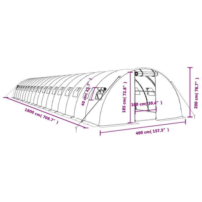 vidaXL Fóliovník s oceľovým rámom biely 72 m² 18x4x2 m