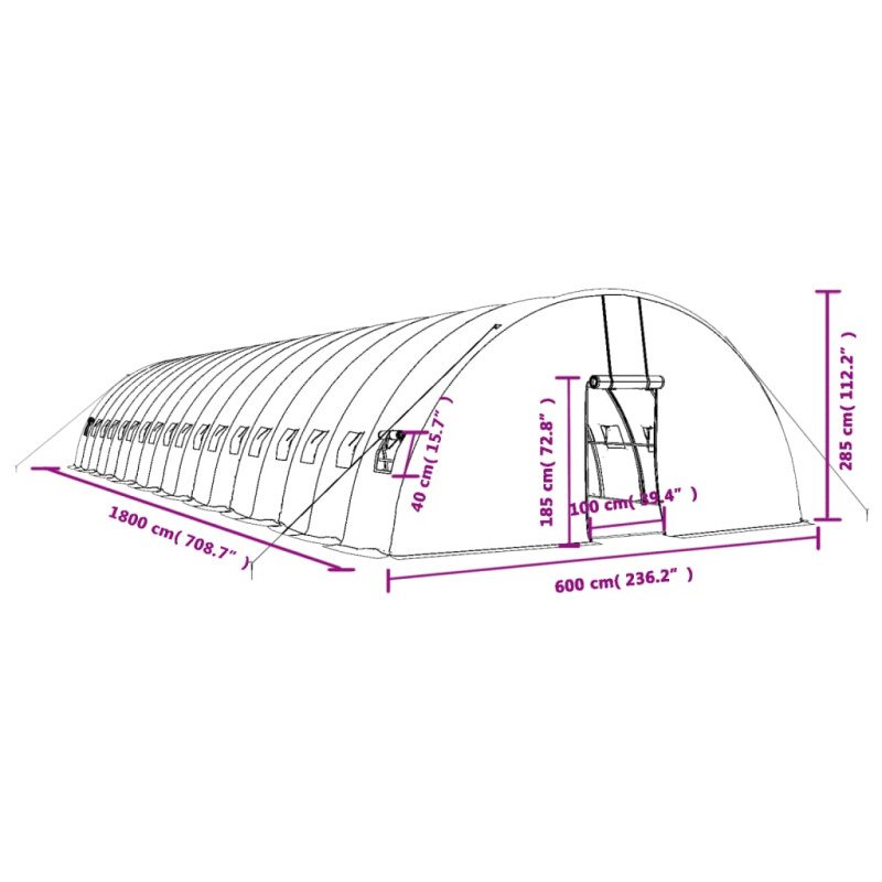 vidaXL Fóliovník s oceľovým rámom biely 108 m² 18x6x2,85 m