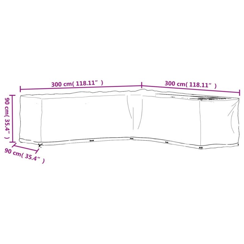 vidaXL Kryty na záhradný nábytok v tvare L 2ks 20 očiek 300x300x90 cm