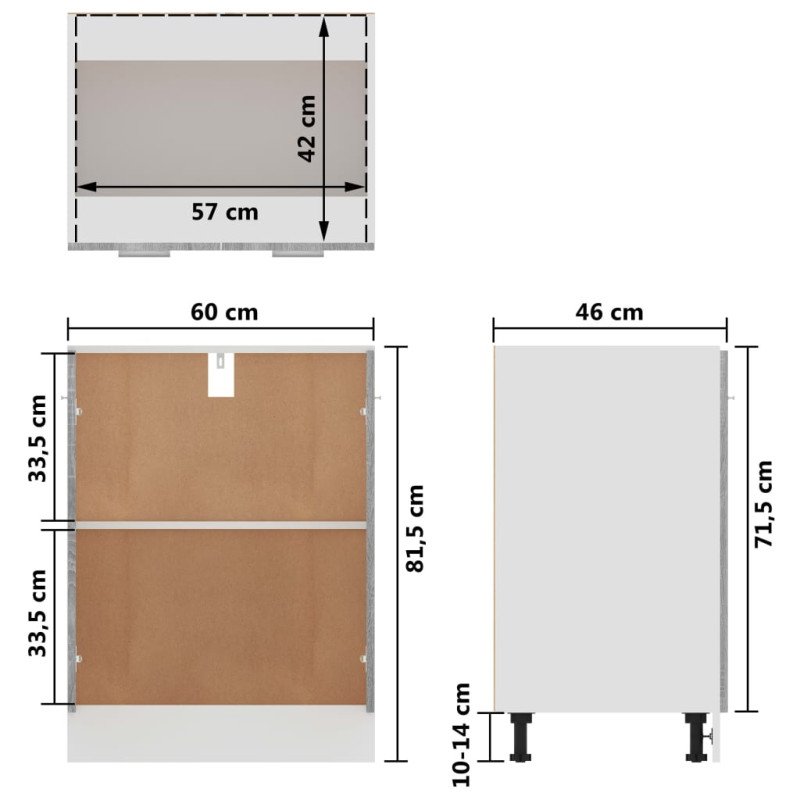 vidaXL Spodná skrinka sivý dub 60x46x81,5 cm spracované drevo