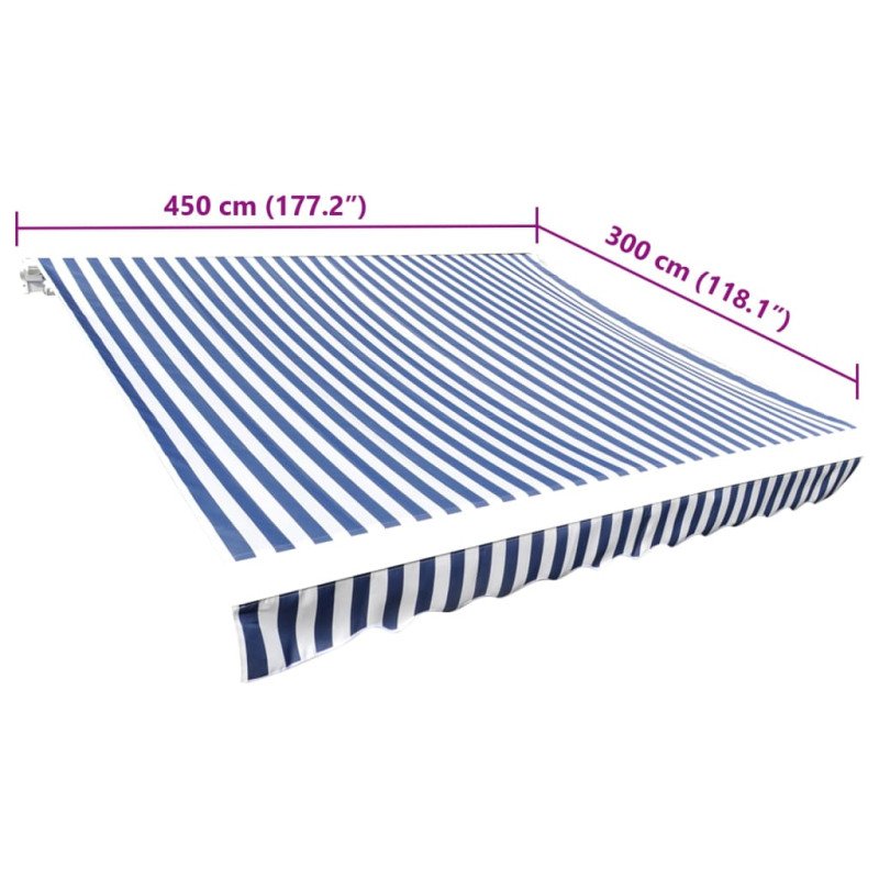 vidaXL Tieniaca plachta na markízu, plátená, modro biela 450x300 cm