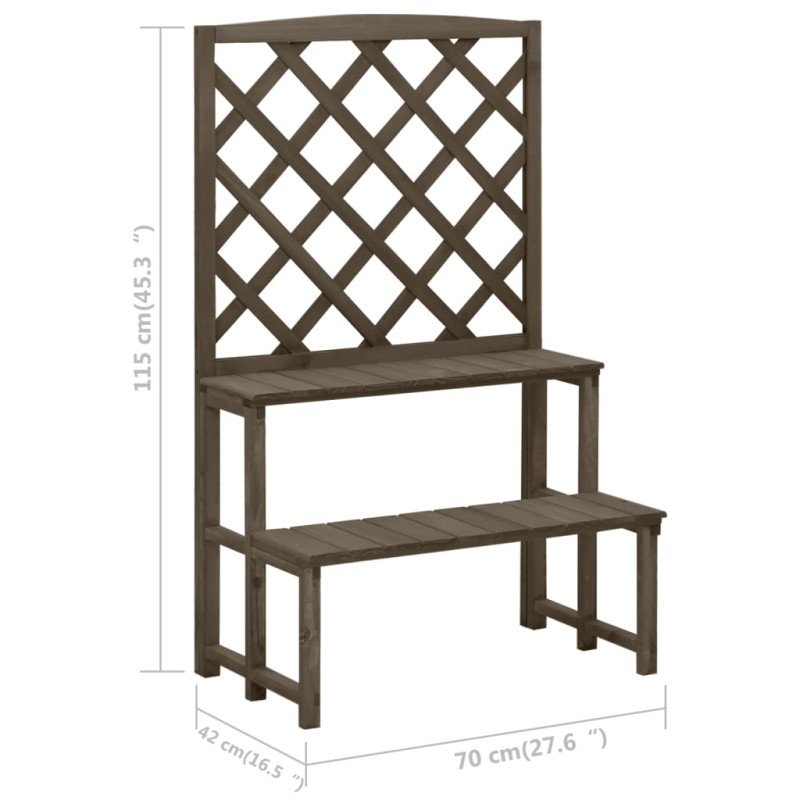 vidaXL Podstavec na kvetináč s mriežkou sivý 70x42x115 cm jedľový masív