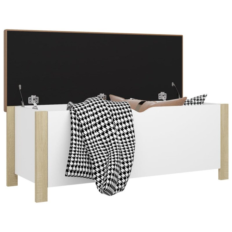 vidaXL Úložný box s vankúšom dub sonoma a biela 105x40x45 cm drevotrieska 