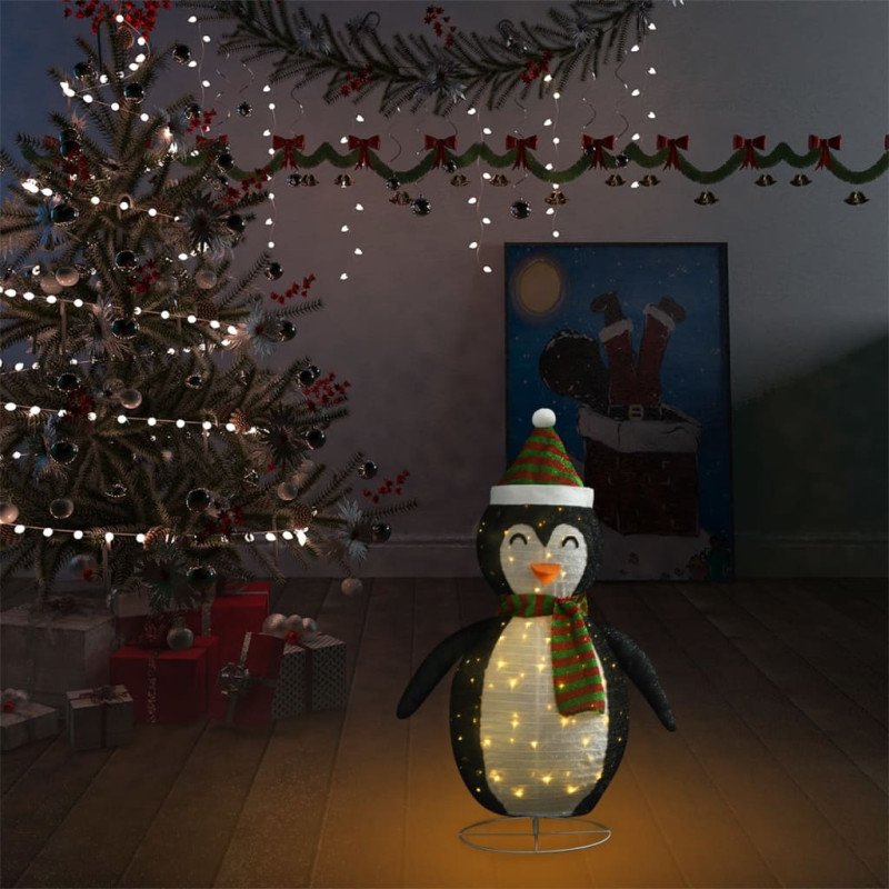 vidaXL Ozdobná vianočná figúrka tučniaka LED luxusná látka 60cm