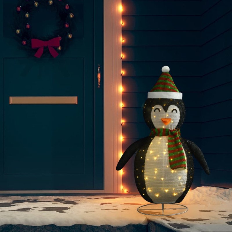 vidaXL Ozdobná vianočná figúrka tučniaka LED luxusná látka 120 cm