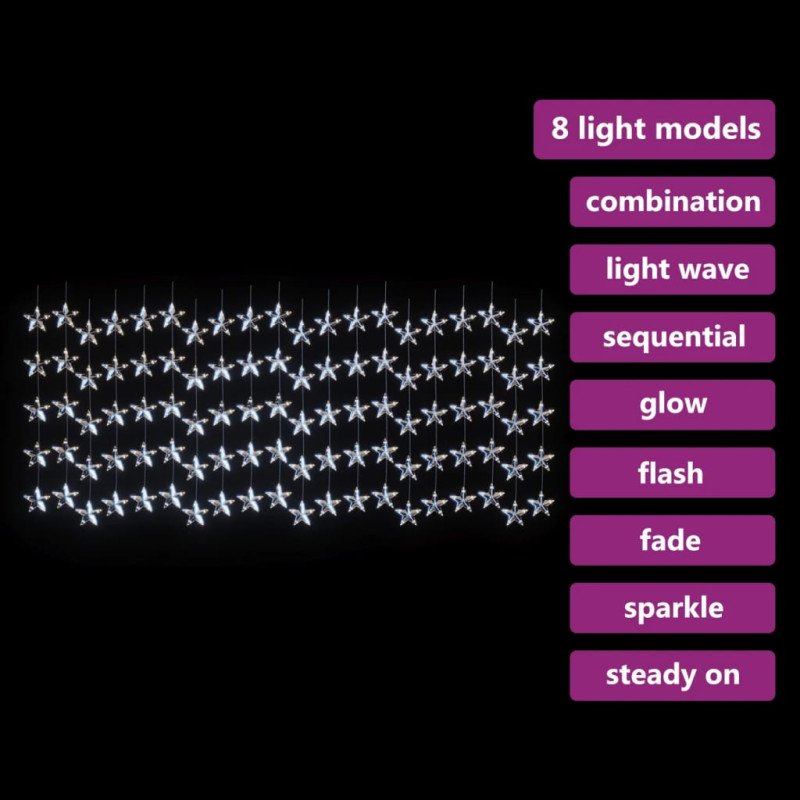 vidaXL LED svetelný záves s hviezdami 500 LED studený biely 8 funkcií