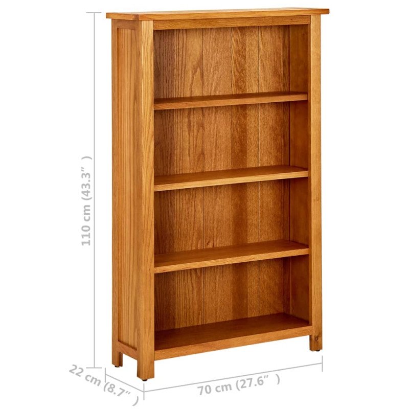 vidaXL Knižnica so 4 policami 70x22x110 cm dubový masív