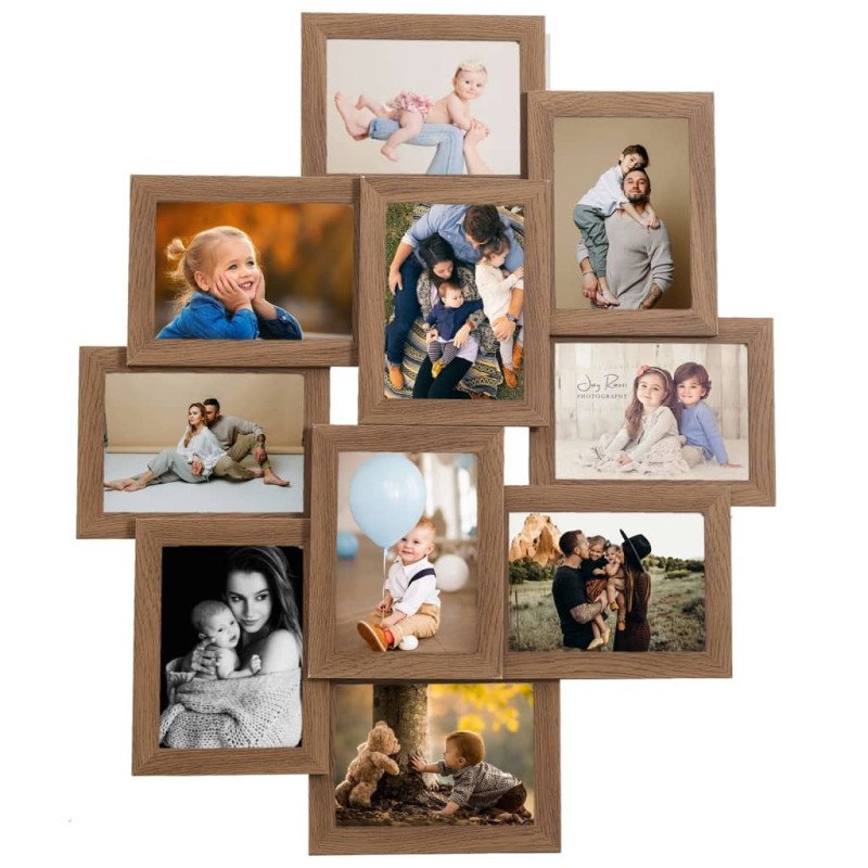 vidaXL Kolážový fotorámik na 10 fotiek (10x15 cm) bledohnedý MDF