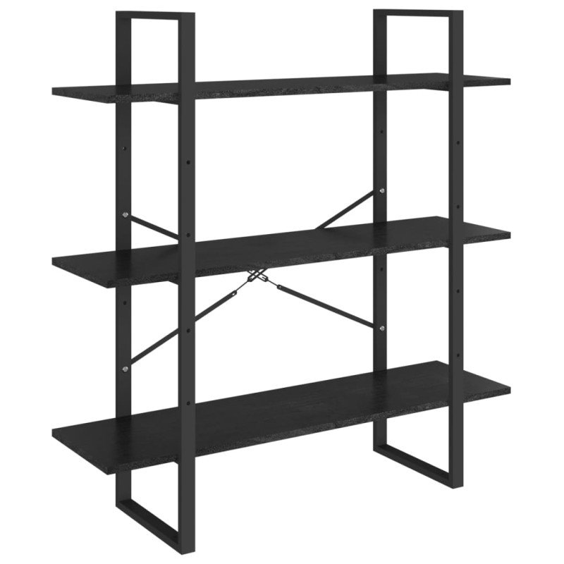 vidaXL Knižnica s 3 policami čierna 100x30x105 cm masívna borovica 