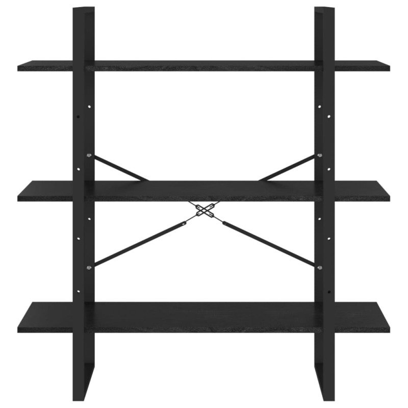 vidaXL Knižnica s 3 policami čierna 100x30x105 cm masívna borovica 