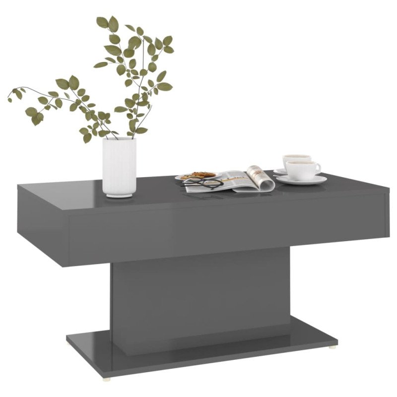 vidaXL Konferenčný stolík lesklý sivý 96x50x45 cm drevotrieska